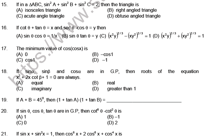 jee-mathematics-trigonometric-functions-mcqs-set-a-multiple-choice